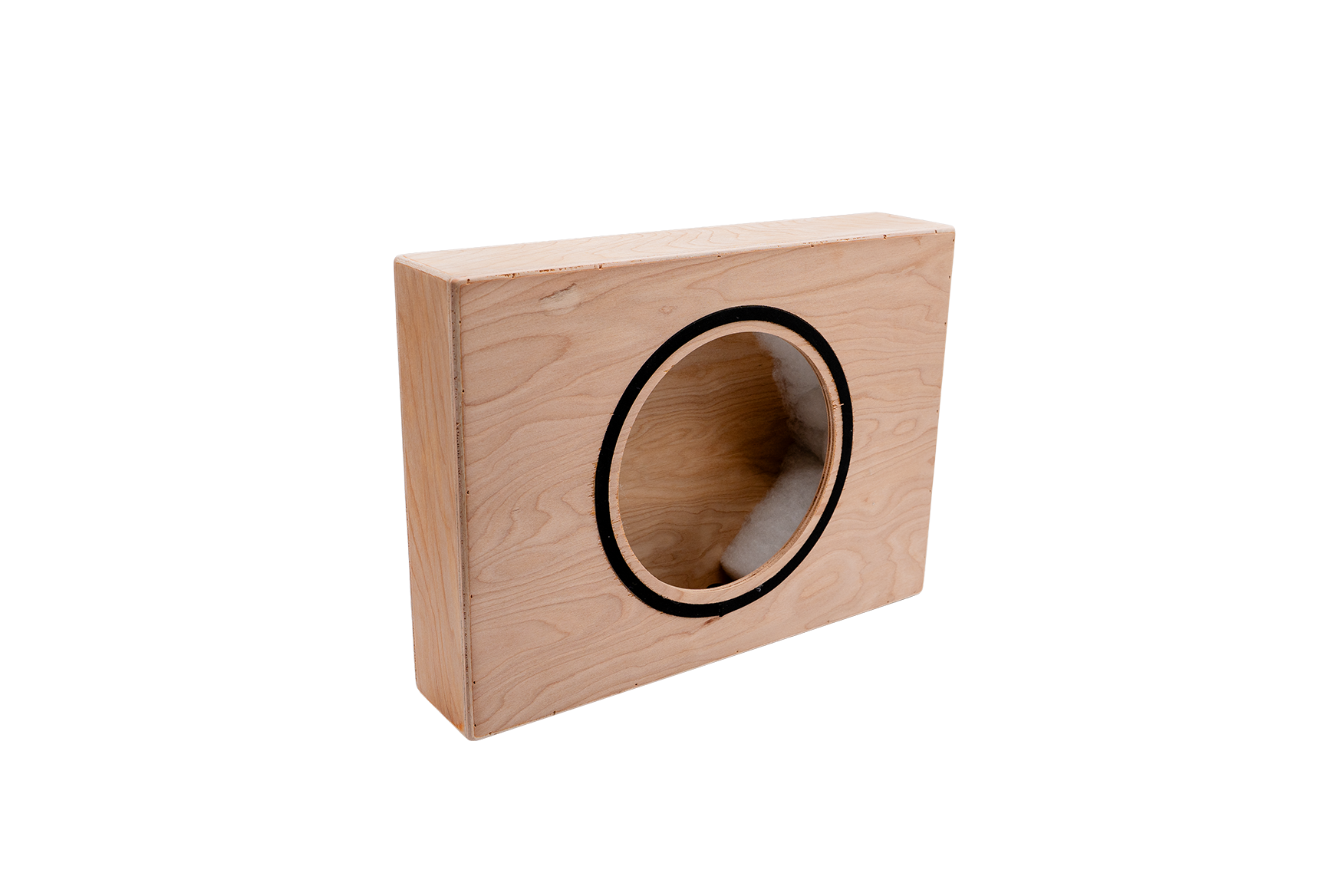 Loxone Einbaugehäuse für 7" Install Speaker aus Sperrholz, Schrägansicht