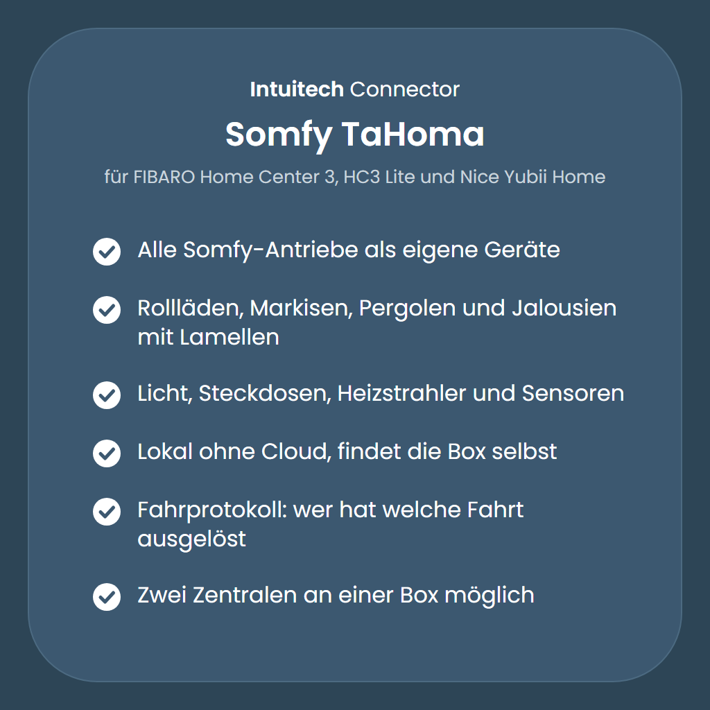 Intuitech Connector Somfy TaHoma: Funktionen im Überblick