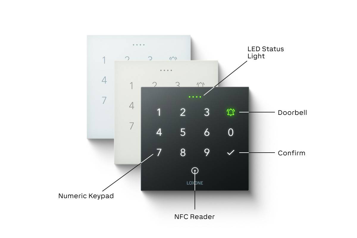 Loxone NFC Code Touch Air Samtweiß, beleuchtetes Zahlenfeld im Detail