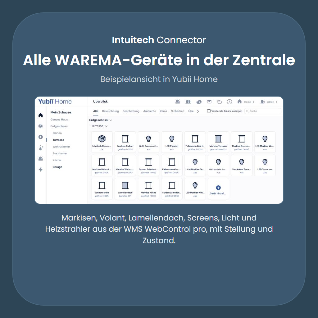 WAREMA-Geräte in der Zentrale, Beispielansicht in Yubii Home